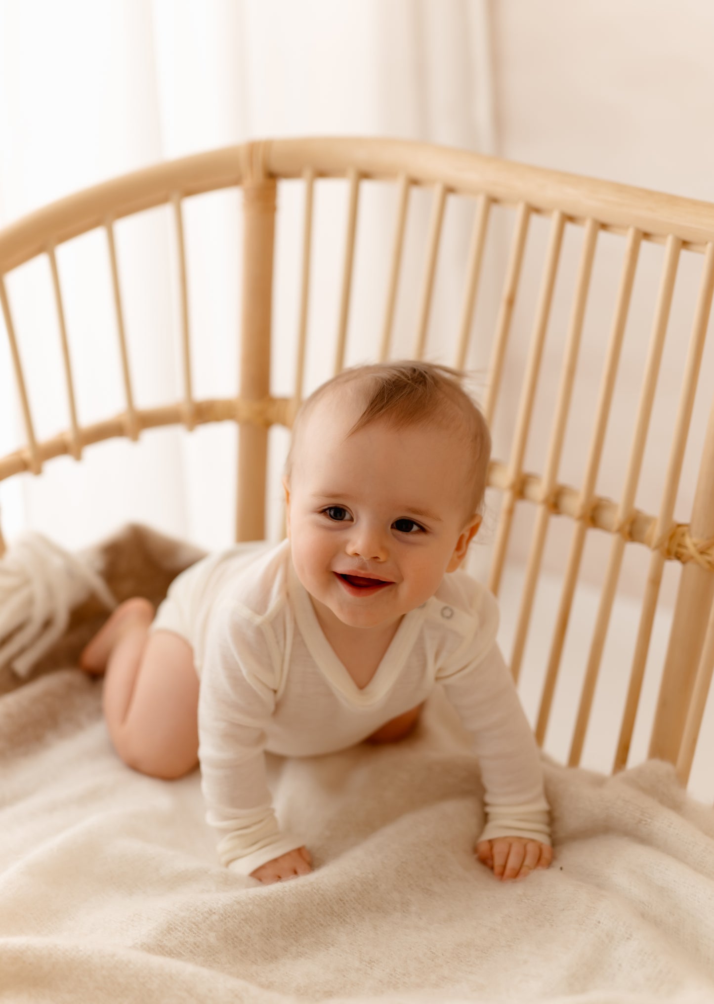 Langarmbody weiß, 100% Merinowolle (bio/GOTS)