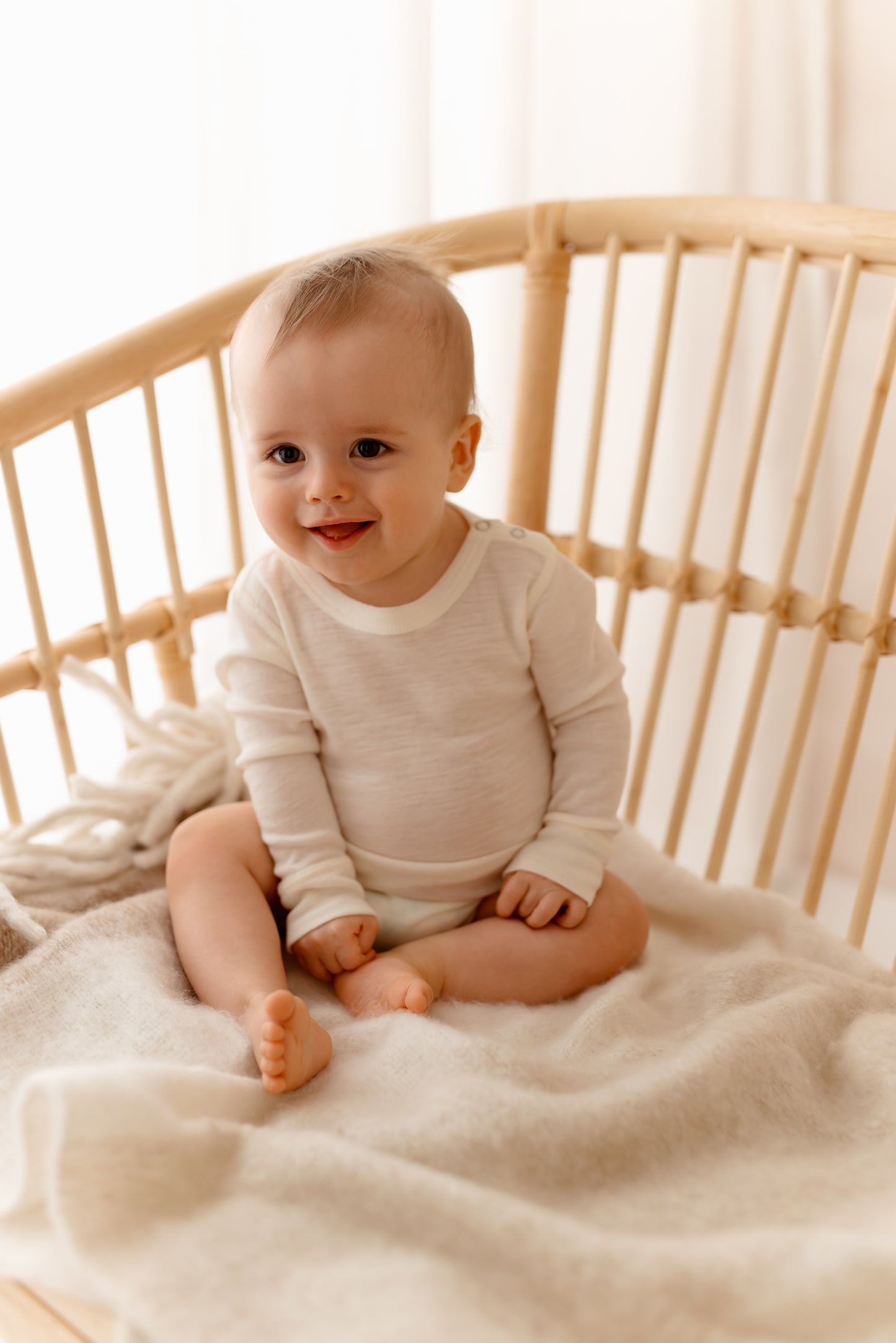 Langarmbody weiß, 100% Merinowolle (bio/GOTS)