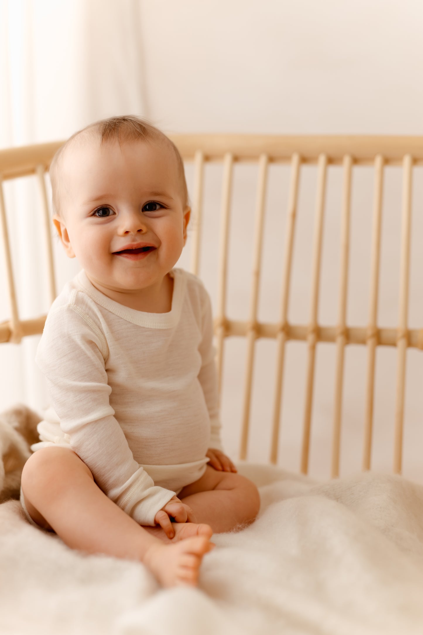 Langarmbody weiß, 100% Merinowolle (bio/GOTS)