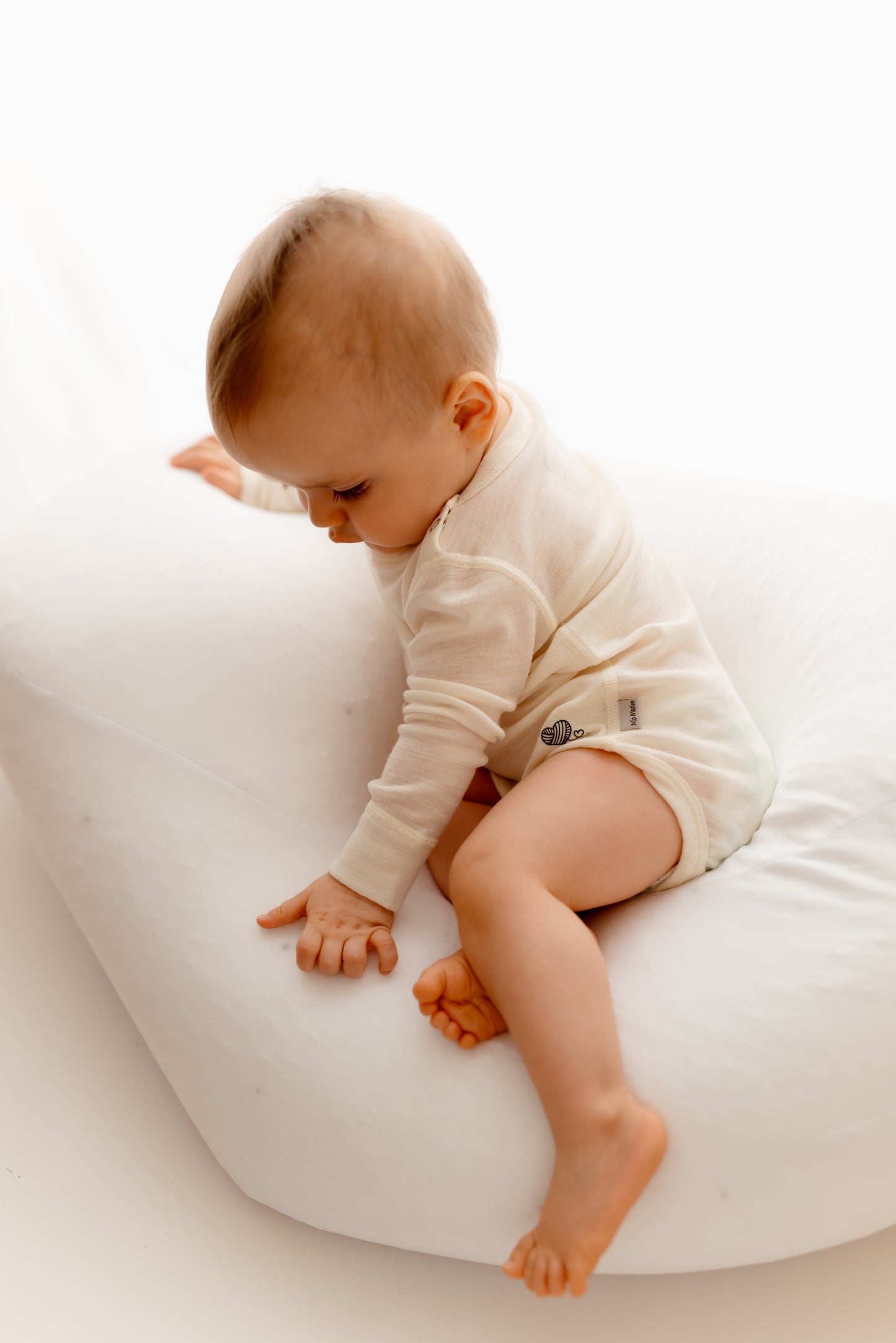 Langarmbody weiß, 100% Merinowolle (bio/GOTS)