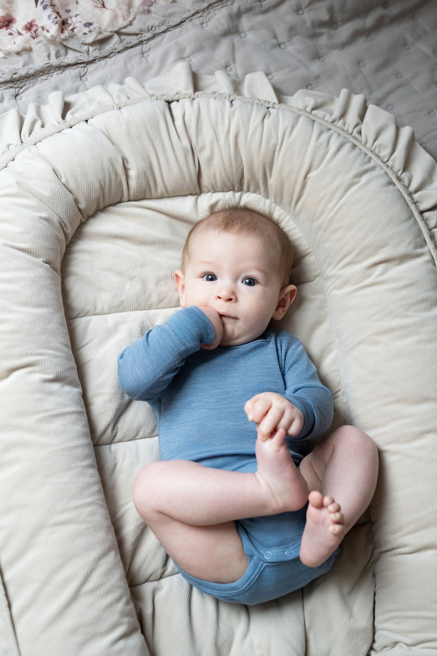 Langarmbody blau, 100% Merinowolle (bio/GOTS)