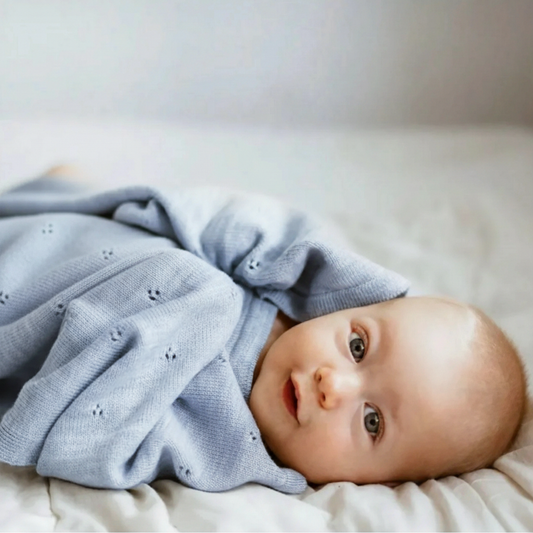 Babydecke aus 100% Merinowolle in blau