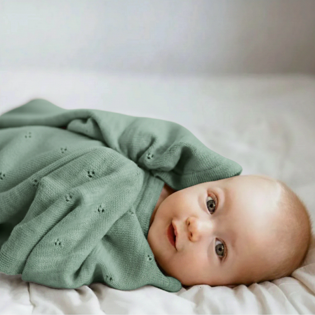 Babydecke aus 100% Merinowolle in salbeigrün