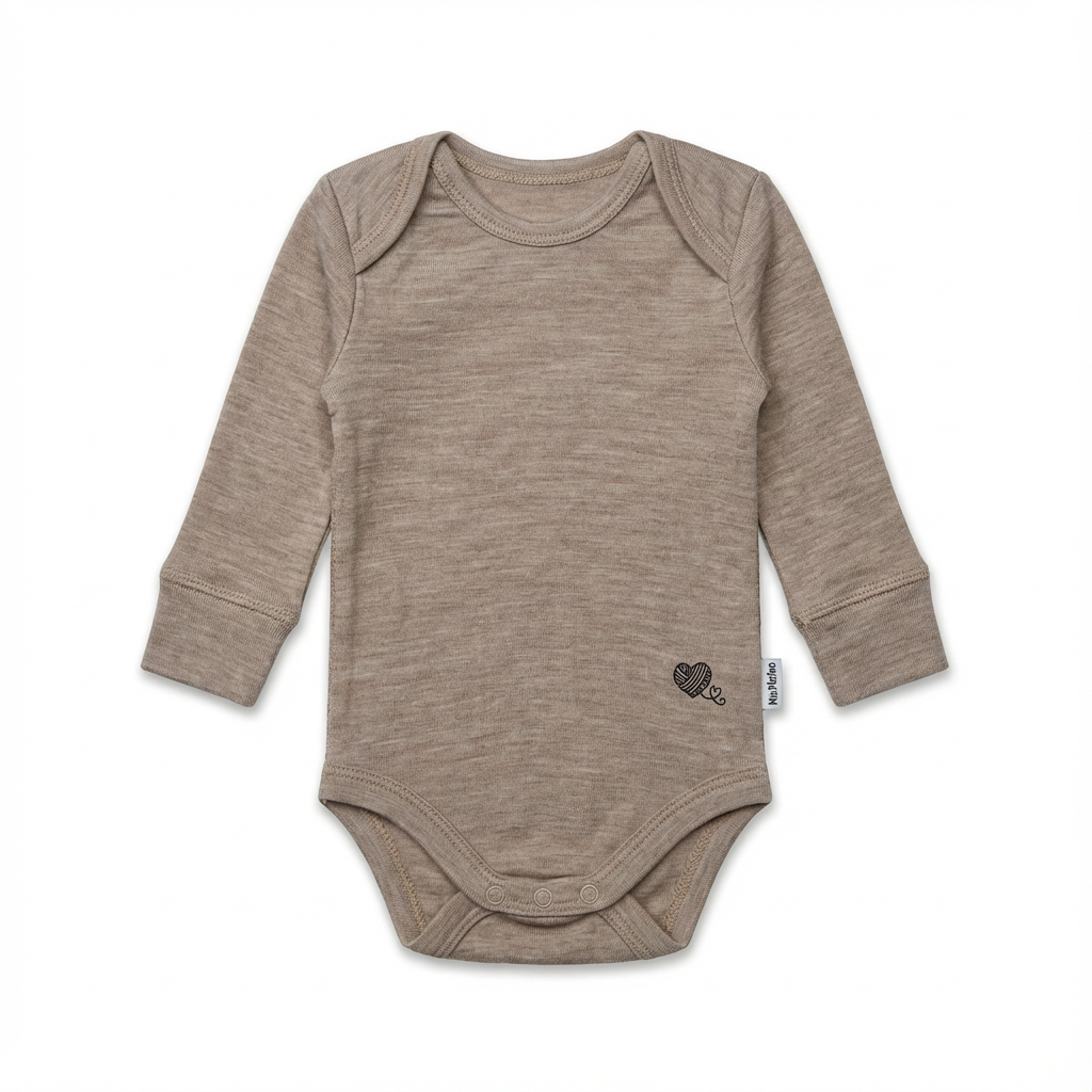 Langarmbody sand, 100% Merinowolle (bio/GOTS)