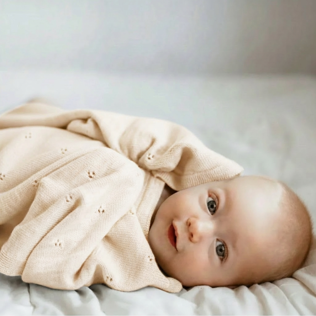 Babydecke aus 100% Merinowolle in creme